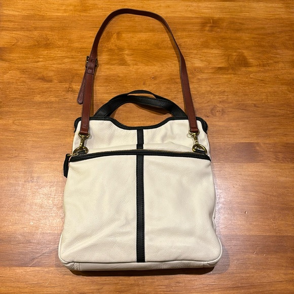 FOSSIL BUCKET HOBO TOTE Leather Tri-Color EUC & Strap Crossbody 2-Way Bag Boho - Picture 3 of 17